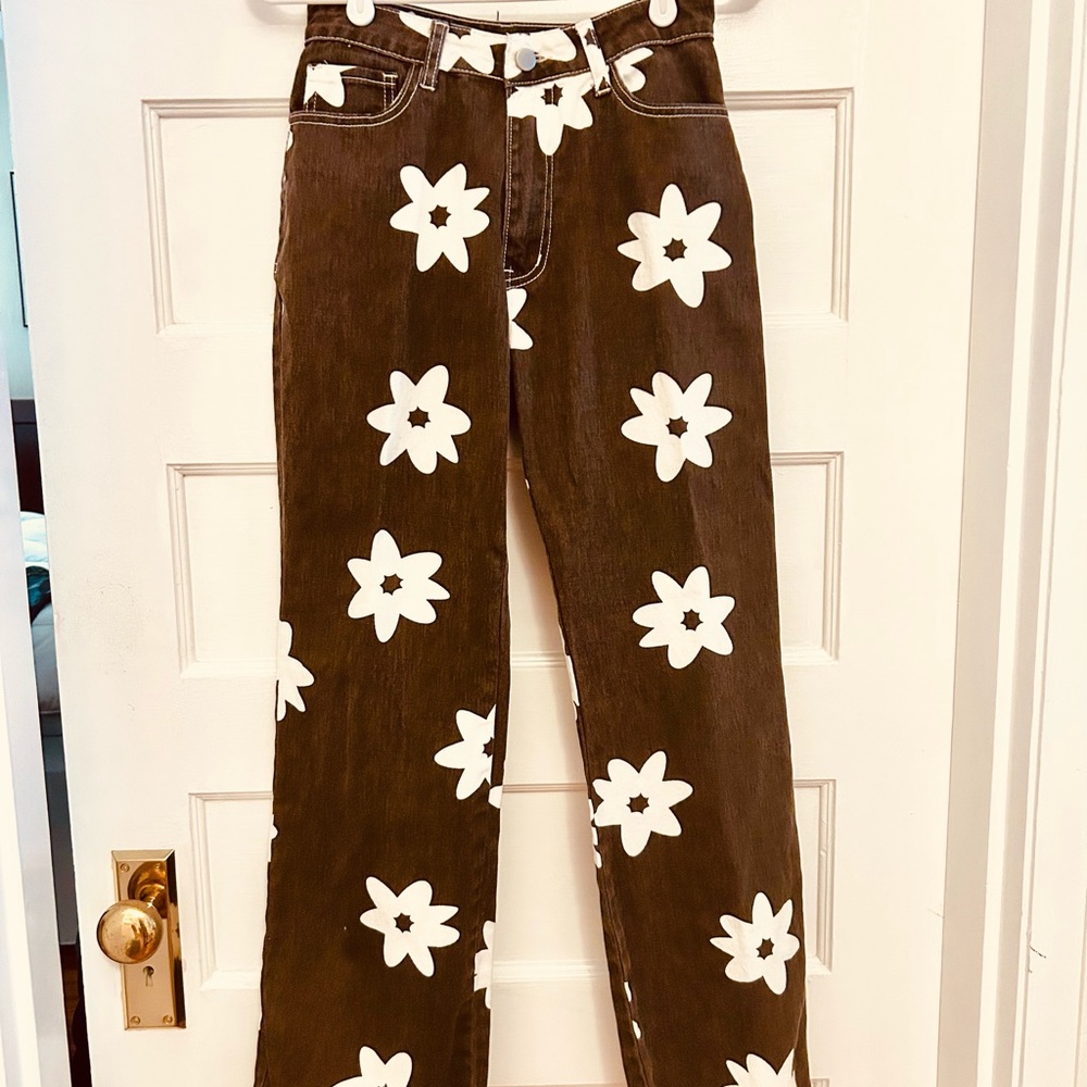 Brown bőhme Floral Women's Straight Wide-Leg Jeans